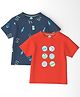 Nauti Nati Cotton Pack Of 2 Half Sleeves Numericals & Sea Life Theme  Printed Tees - Coral & Navy Blue