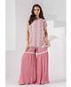 Lagorii Georgette Half Sleeves Floral Embroidered Mirror Work Detailed Lace Embellished Kurta Sharara With Sling Bag Set - Pink