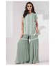 Lagorii Georgette Half Sleeves Floral Embroidered Mirror Work Detailed Lace Embellished Kurta Sharara With Sling Bag Set - Green