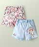 Babyhug Disney 100% Cotton Knee Length Shorts With Aristocats Marie Graphics Pack Of 2 - Light Blue & Pink