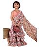 Cutiediva Georgette Sleeveless Floral Printed Schiffli Embroidered & Gota Lace Embellished Saree - Multi Colour