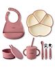 CUBKINS Essential Feeding Set of 7 Pcs - Plate, Bib, Bowl, Sippy Cup, SS Fork, SS Spoon, Bendable Spoon | Designed for Children | BPA Free, Food Grade, FDA Approved | Easy to Clean (Raspberry)