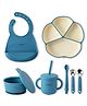 CUBKINS Essential Feeding Set of 7 Pcs - Plate, Bib, Bowl, Sippy Cup, SS Fork, SS Spoon, Bendable Spoon | Designed for Children | BPA Free, Food Grade, FDA Approved | Easy to Clean (Blue Olive)