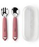 CUBKINS Spoon & Fork Set with Travel Box for Children with Stainless Steel Head & Silicone Handles | No Sharp Edges | BPA Free, Food Grade, FDA Approved | Washable & Reusable (Raspberry)