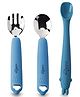 CUBKINS Set of 3 pcs - SS Spoon, SS Fork, Early Feeding Bendable Spoon | Designed for Babies, Infants & Toddlers | BPA Free, Food Grade, FDA Approved | Easy to Clean (Blue Olive)
