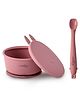 CUBKINS Set of 2 pcs - Bowl, Early Feeding Bendable Spoon | Designed for Babies, Infants & Toddlers | BPA Free, Food Grade, FDA Approved | 100% Silicone | Easy to Clean (Raspberry)