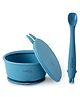 CUBKINS Set of 2 pcs - Bowl, Early Feeding Bendable Spoon | Designed for Babies, Infants & Toddlers | BPA Free, Food Grade, FDA Approved | 100% Silicone | Easy to Clean (Blue Olive)