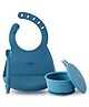 CUBKINS Set of 3 pcs - Bowl, Bib, Early Feeding Bendable Spoon | Designed for Babies, Infants & Toddlers | BPA Free, Food Grade, FDA Approved | 100% Silicone | Easy to Clean (Blue Olive)