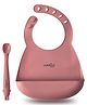 CUBKINS Set of 2 pcs - Bib, Early Feeding Bendable Spoon | Designed for Babies, Infants & Toddlers | BPA Free, Food Grade, FDA Approved | 100% Silicone | Easy to Clean (Raspberry)