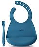 CUBKINS Set of 2 pcs - Bib, Early Feeding Bendable Spoon | Designed for Babies, Infants & Toddlers | BPA Free, Food Grade, FDA Approved | 100% Silicone | Easy to Clean (Blue Olive)