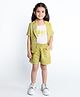 Ministitch Cotton Bow & Leaves Printed Top & Shorts With Half Sleeves Jacket Set - Mustard