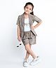 Ministitch Cotton Bow & Leaves Printed Top & Shorts With Half Sleeves Jacket Set - Coffee