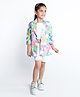 Ministitch Cotton Solid Top & Shorts With Three Fourth Sleeves Abstract Printed Jacket Set - White