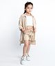 Ministitch Cotton Three Fourth Sleeves Solid Oversized Shirt & Coordinating Shorts With Inner Crop Top Set - Beige