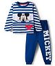 Babyhug Disney Single Jersey Knit Full Sleeves Night Suit With Mickey Mouse Graphics - Navy Blue
