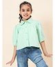 StyloBug Cotton Three Fourth Puffed Sleeves Solid Shirt Style Top - Green