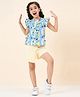 StyloBug Cotton Frill Sleeves Abstract Printed Top & Skort Set - Blue