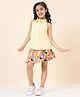 StyloBug Cotton Sleeveless Solid Top With Abstract Printed Skort Set - Yellow