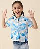 StyloBug Viscose Rayon Half Sleeves Abstract Printed & Swiss Dot Embroidered Shirt Style Top - Blue