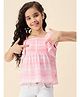 StyloBug Flutter Sleeves Checked Pleated Top - Peach