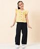 StyloBug Cotton Frill Sleeves Floral Printed Top & Pant Set - Yellow