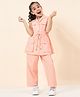 StyloBug Cotton Sleeveless Striped Coordinating Top & Pant Set - Peach