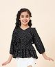 StyloBug Viscose Rayon Three Fourth Sleeves Triangles Printed Peplum Top - Black