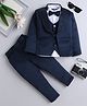 Fourfolds Cotton Full Sleeves Rhinestone Embellished 3 Piece Party Suit With Bow Set - Navy Blue