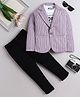Fourfolds Cotton Blend Hope Text Printed Tee & Trouser With Full Sleeves Blazer Set - Purple