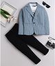 Fourfolds Cotton Blend Hope Text Printed Tee & Trouser With Full Sleeves Blazer Set - Sky Blue