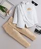 Fourfolds Cotton Blend Full Sleeves Onion Dome Printed Jodhpuri & Pant Set - White