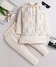 Fourfolds Cotton Full Sleeves Solid Kurta & Pyjama With Abstract Embroidered & Sequins Embellished Jacket - Beige