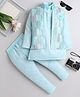 Fourfolds Cotton Full Sleeves Solid Kurta & Pyjama With Abstract Embroidered & Sequins Embellished Jacket - Sky Blue