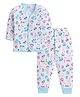 Little Angels Cotton Full Sleeves Cars Printed Coordinating Night Suit Set - Blue