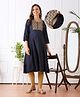 Bella Mama Woven Three Fourth Sleeves Embroidered Maternity Kurta with Pocket - Navy Blue