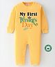 BLUSHES 100% Cotton Fathers Day Theme Full Sleeves My First Fathers Day Text Printed Romper - Yellow