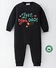 BLUSHES 100% Cotton Fathers Day Theme Full Sleeves Love You Dad Text Printed Romper - Black