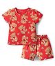 Babyhug Cotton Knit Half Sleeves Co-ords Shorts Night Suit with Bear Print - Red