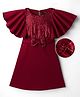 Hola Bonita Knit Flutter Sleeves Party Dress With Sequin Detailing & Bow Applique - Maroon