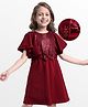Hola Bonita Knit Flutter Sleeves Party Dress With Sequin Detailing & Bow Applique - Maroon