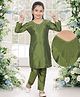 Pehanaava Silk Blend Three Forth Sleeves Hand Work Rhinestone Embellished Kurta & Pant Set - Green