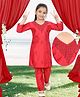 Pehanaava Silk Blend Three Forth Sleeves Hand Work Rhinestone Embellished Kurta & Pant Set - Red