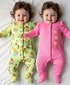 Babyoye Cotton Knit Full Sleeves Footed Sleep Suits With Birds Print Pack Of 2 - Pink & Light Green