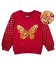 Pine Kids Cotton Knit Full Sleeves Sweatshirt with Sequin Detailing - Red