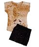 Nino Togs Cotton Half Sleeves Tie Dye Swan Stone Embellished Top With Sequin Embellished Shimmered Skirt - Brown & Wine