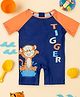 Yellow Bee Disney Half Raglan Sleeves Tiger Printed Swimsuit - Navy Blue & Orange