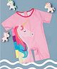 Yellow Bee Half Sleeves Unicorn Printed & Applique Detailed Swimsuit - Pink