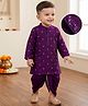 Babyhug Woven Full Sleeves Kurta & Dhoti Set with Floral Embroidery - Purple