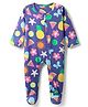Babyhug Cotton Knit Full Sleeves Footed Sleep Suit with Tropical Theme Print - Purple