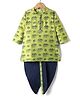 Babyhug Woven Full Sleeves Elephant Printed Kurta & Dhoti Set - Green & Navy Blue